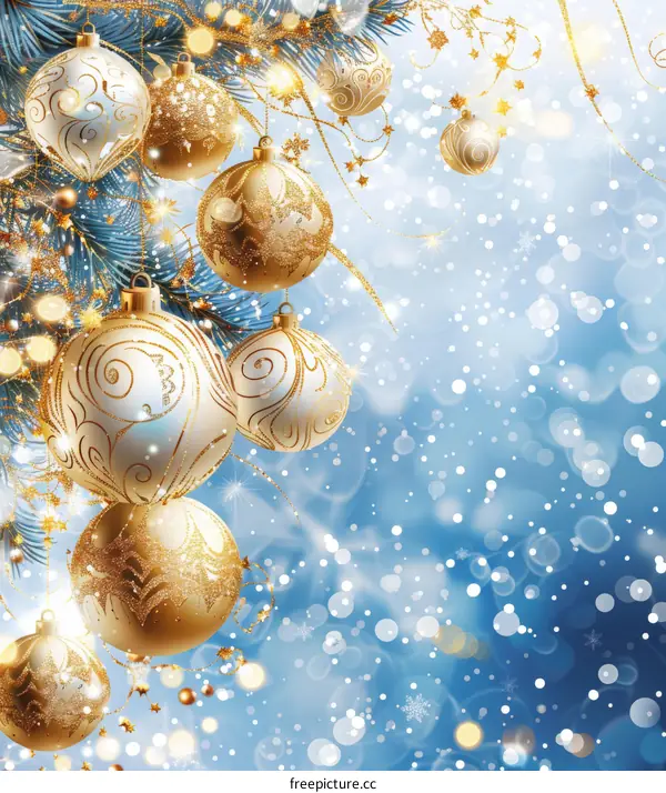 Golden Christmas Ornament with Snowflakes and Stars