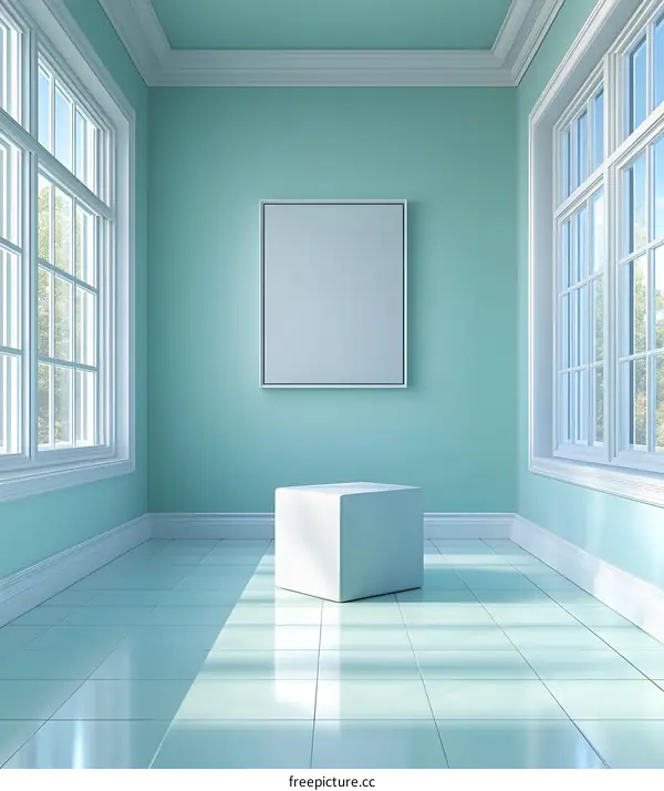 Empty Room with White Cube and Canvas