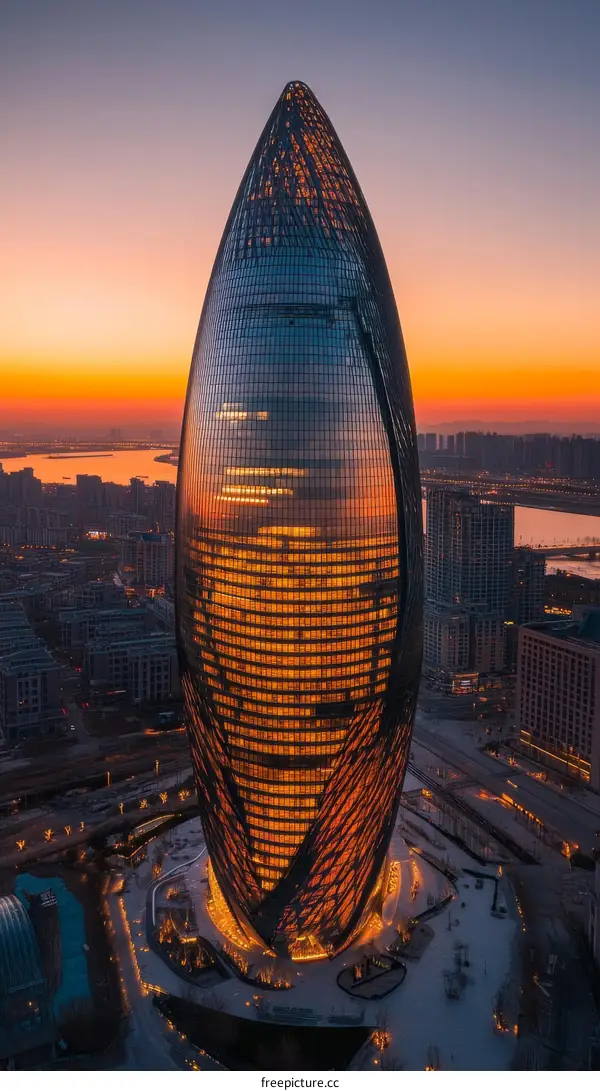 Modern Architectural Masterpiece of a Skyscraper at Sunrise