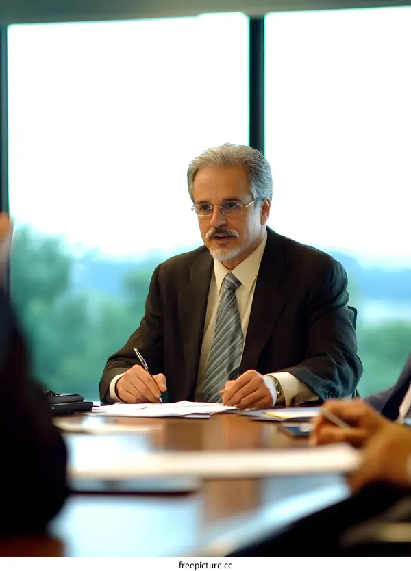 Businessman Signing Documents at a Meeting