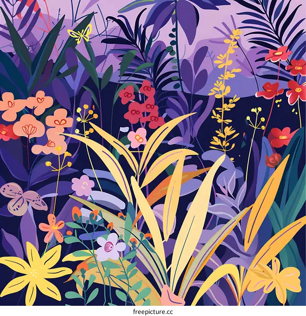 Vibrant Tropical Garden Illustration