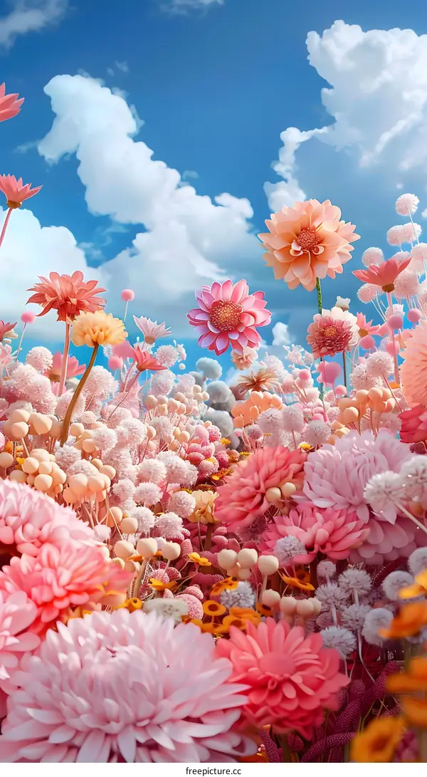 Colorful Flowers and Blue Sky Illustration