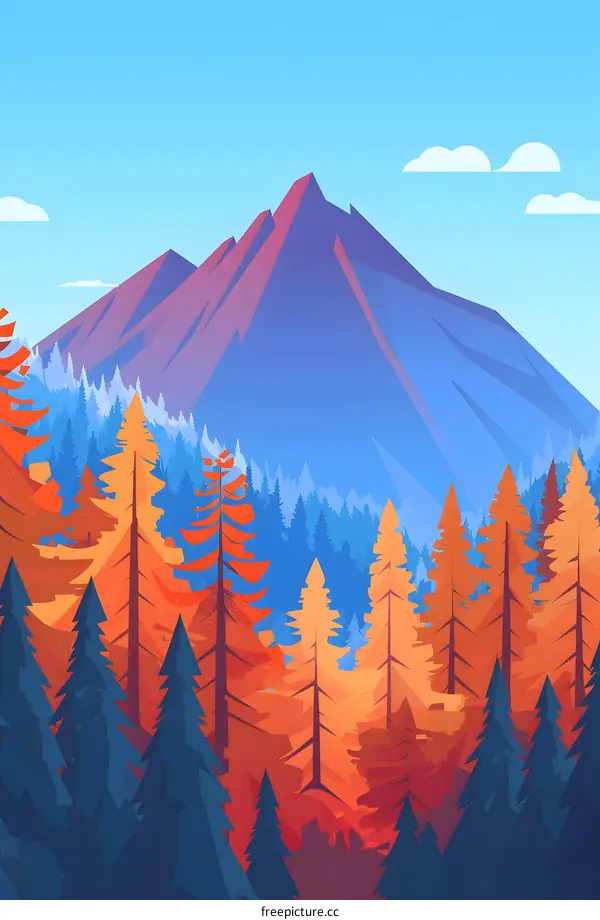 Mountain Landscape with Pine Trees and Sky