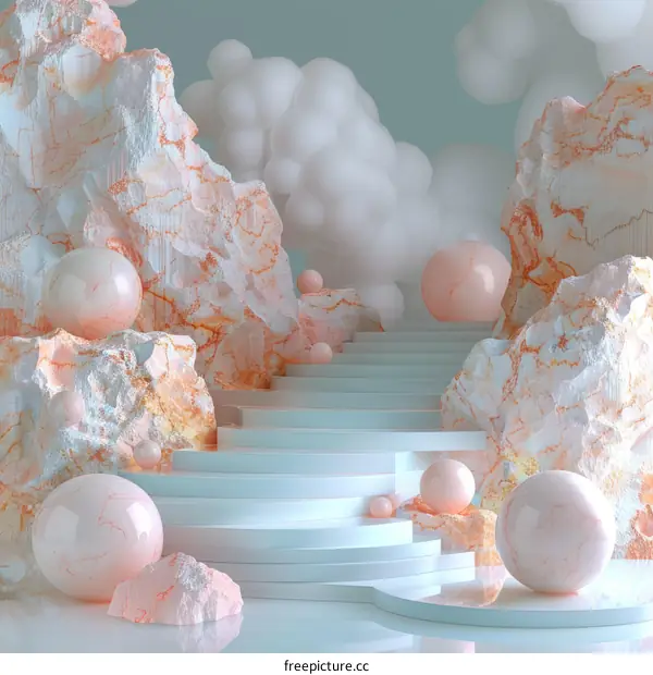 Abstract Scene of Marble Rocks and Soft Clouds