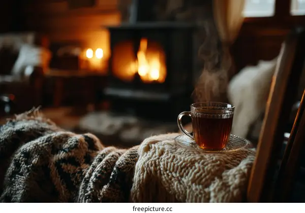 Cozy Winter Evening by the Fireplace with Tea