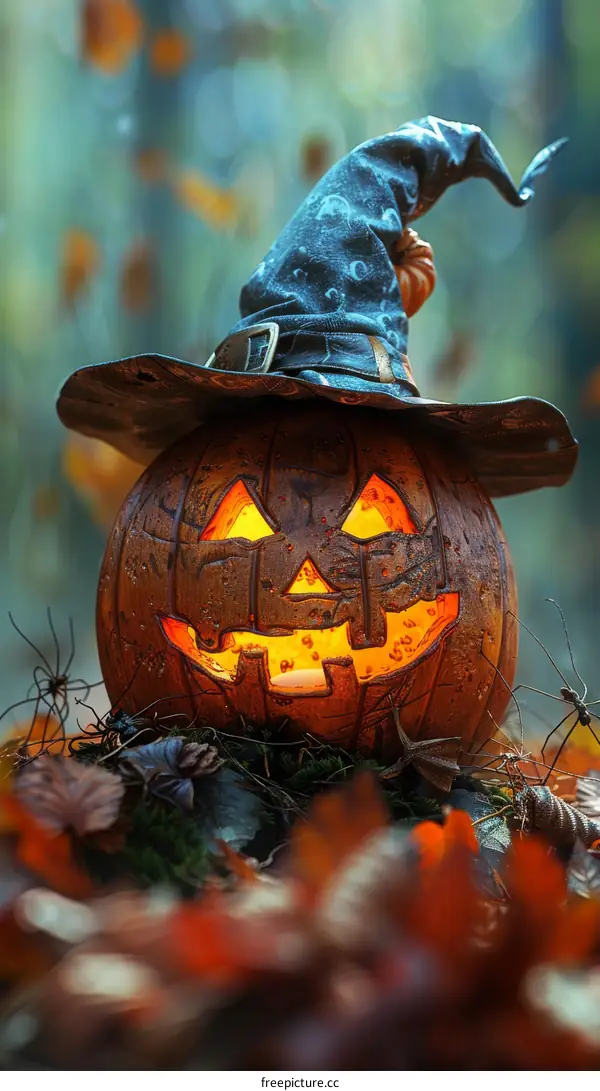 Halloween Pumpkin Lantern in A Forest