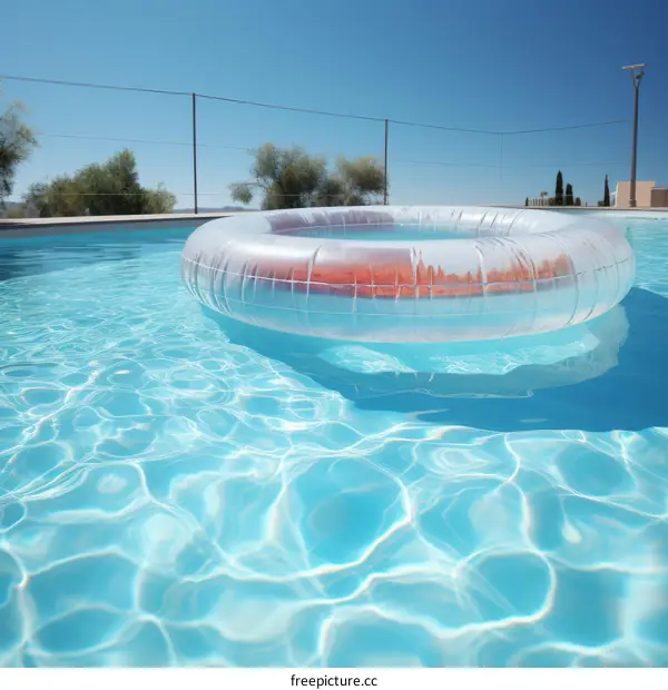 Inflatable Ring Floating in a Sunny Blue Swimming Pool