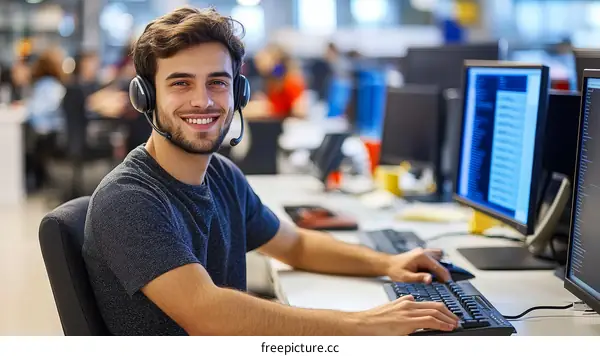 Smiling Customer Service Representative at Work