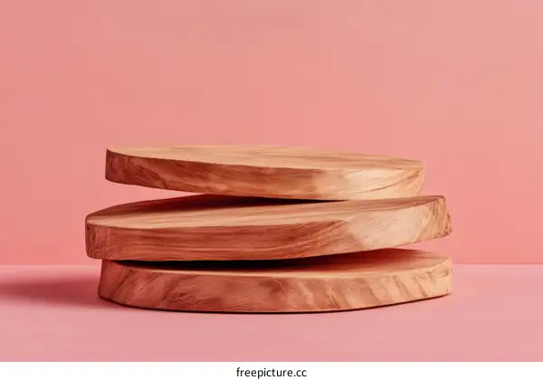 Wooden Display Stand Against Pink Background