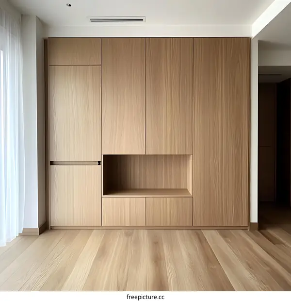 Modern Wooden Cabinet With Open Shelf And Doors