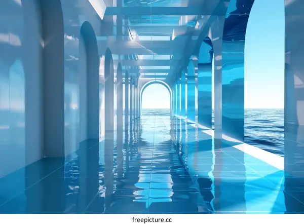 Blue Hallway with Water