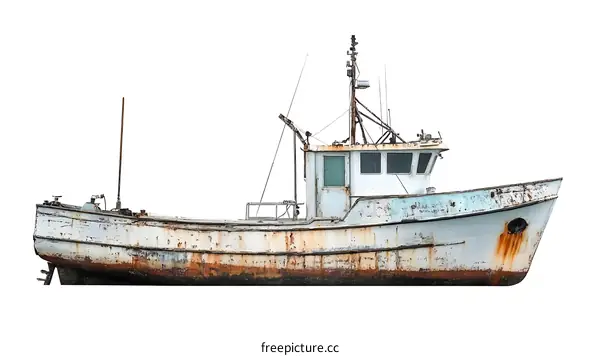 Rusty Fishing Boat Isolated on White Background