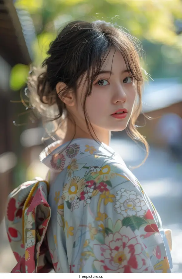 Asian Woman in Traditional Japanese Kimono