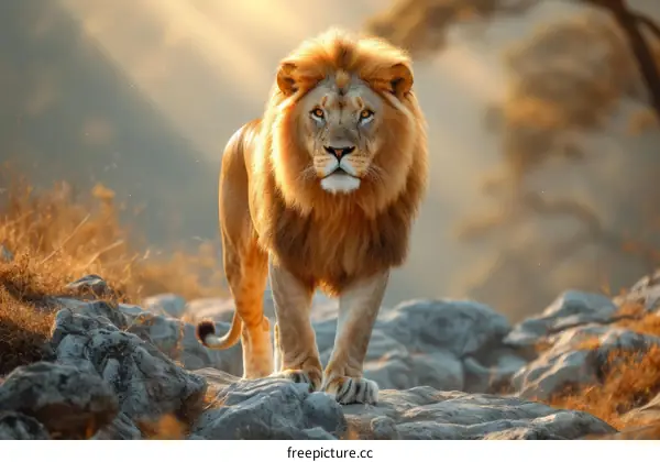 Close up of a male lion staring at the camera