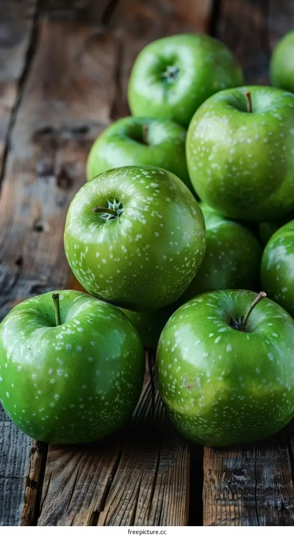 Delectable Green Apple Pile on Rustic Wood Table