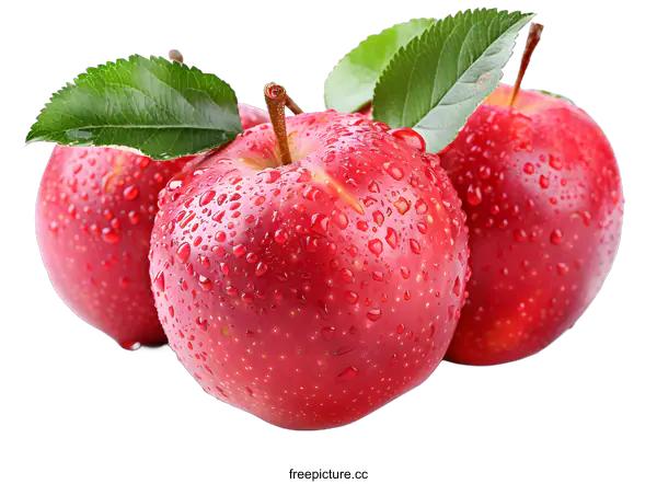 [Transparent Background PNG]Three Fresh Red Apples with Water Drops