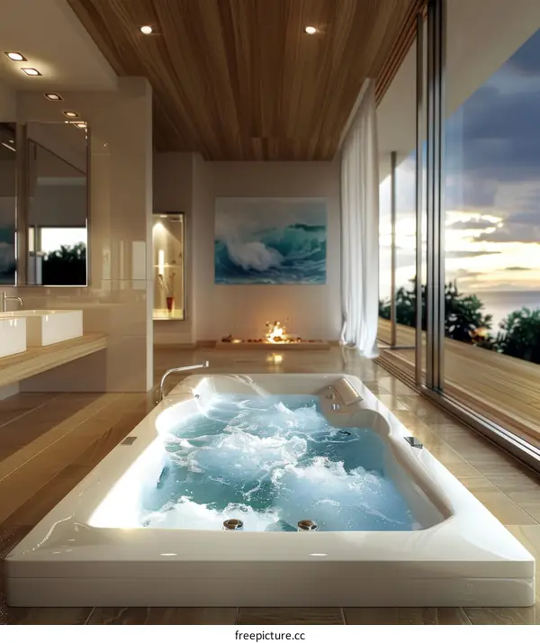 Luxury Modern Spa Bath with Ocean View
