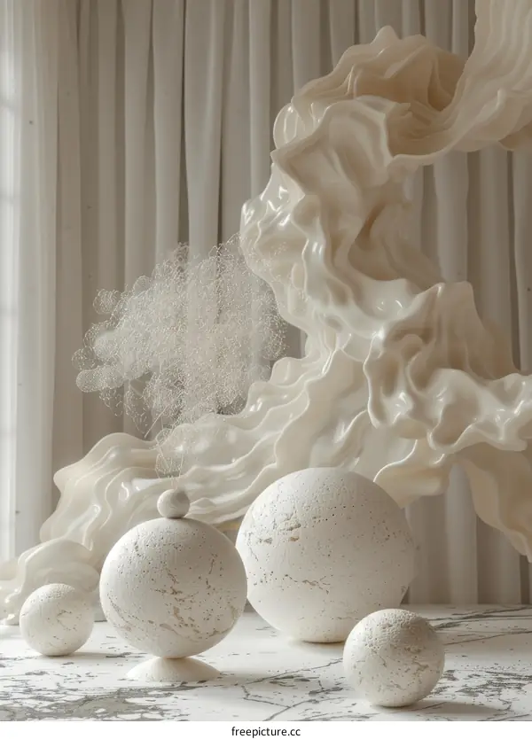 Abstract White Sculptures and Flowing Forms