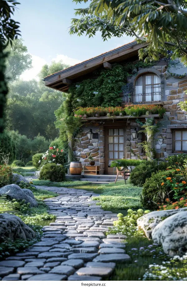 Stone cottage in the woods