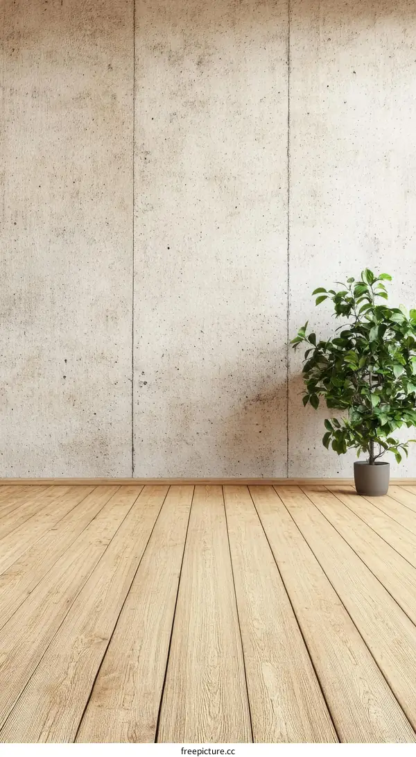 Empty Room with Wooden Flooring and Concrete Wall