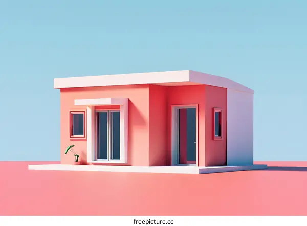 Minimalist Pink House Illustration