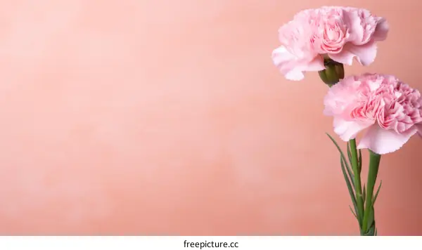Two pink carnations on a pink background