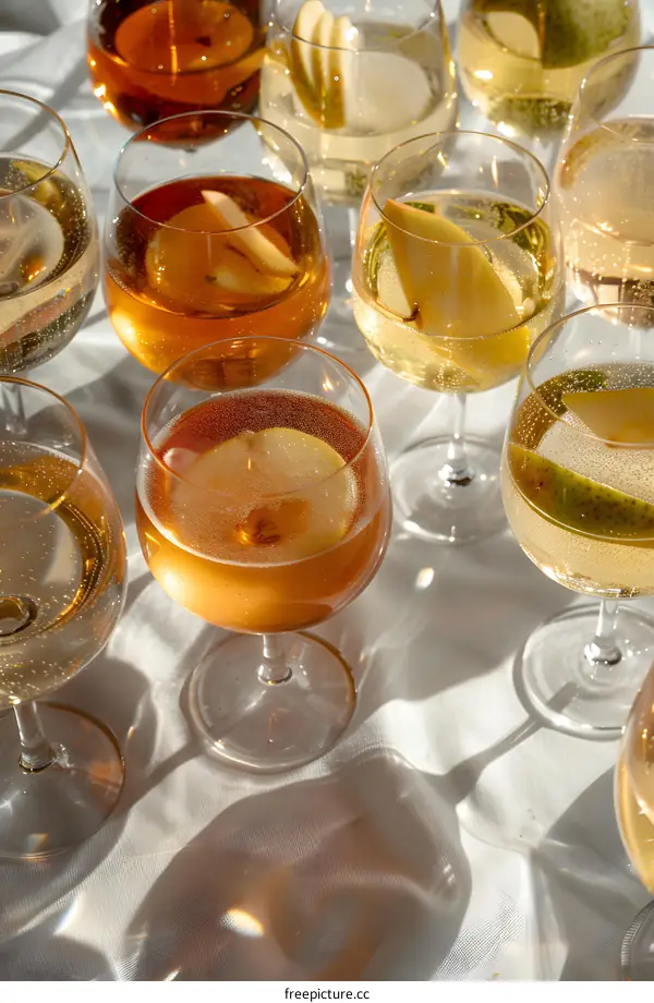 Sparkling Wine with Apple Slices in Glasses