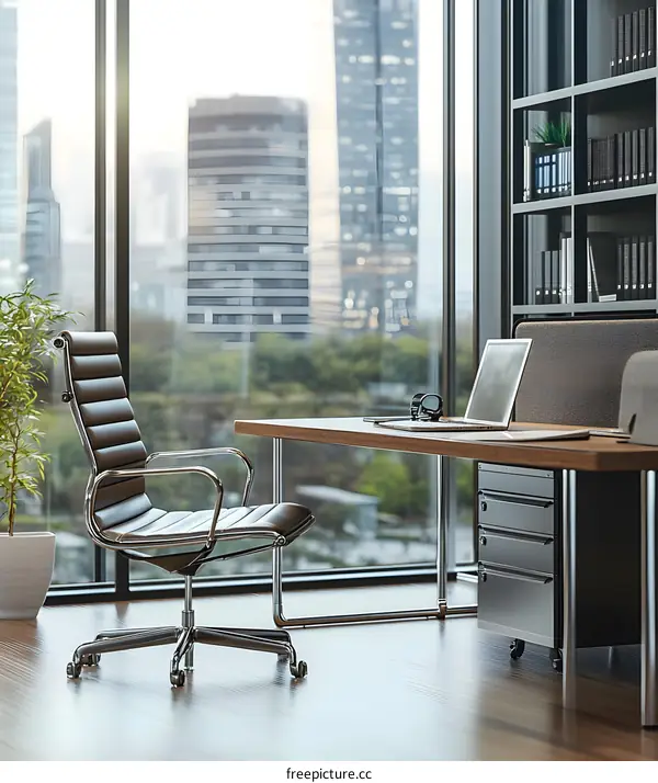 Modern Office Interior Design with City Skyline View