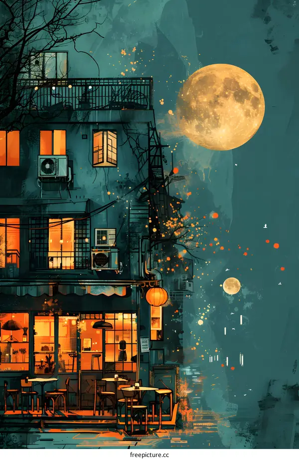 Night Cafe Under the Moon in a City