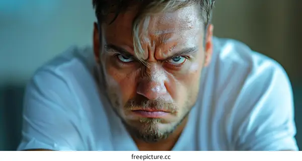 Angry Man Covered in White Powder