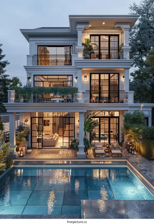 Luxury Modern Villa Exterior with Swimming Pool
