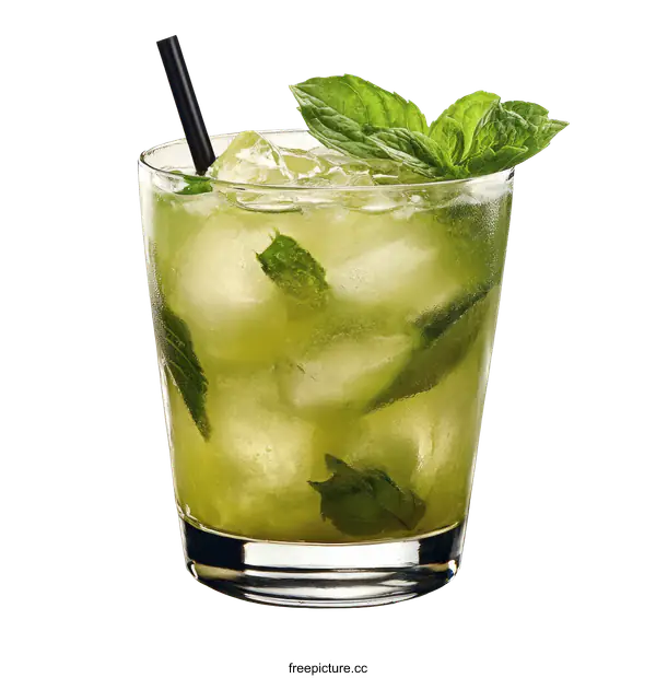 [Transparent Background PNG]Refreshing Green Mint Cocktail in Glass