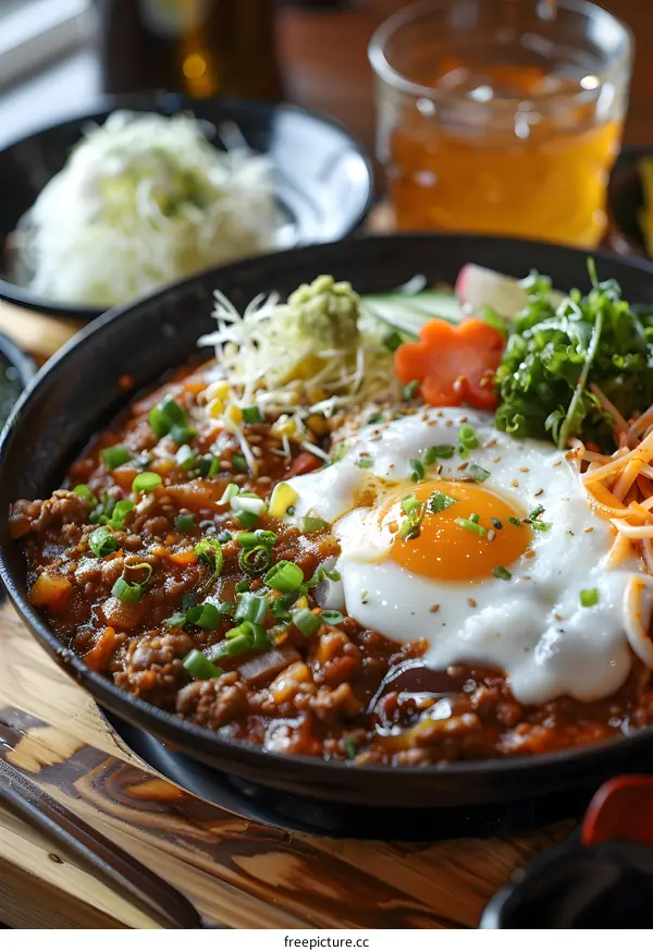 Japanese Curry Rice with Fried Egg and Vegetables