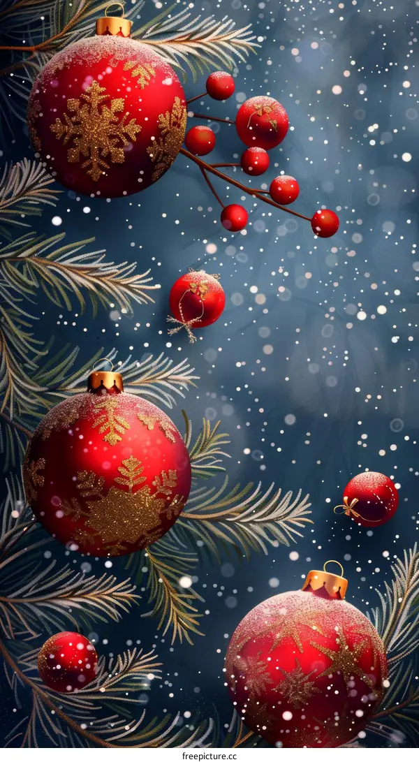 Festive Christmas Decorations in Red, Green and Gold