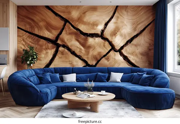 Modern Living Room Interior Design with Unique Wood Wall