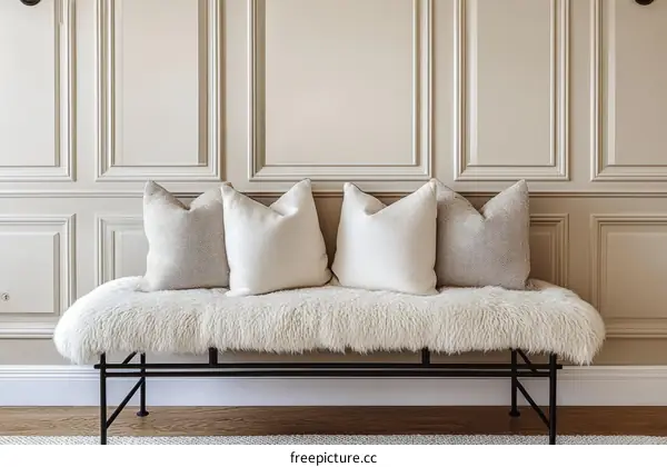 Beige Paneled Wall with Fluffy Bench Seating