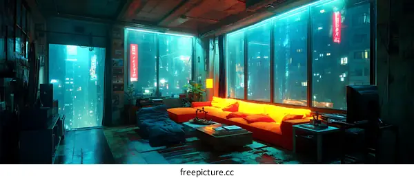 Cyberpunk Interior Living Room Scene
