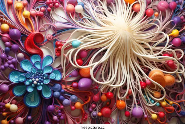 Colorful 3D illustration of interconnected organic forms