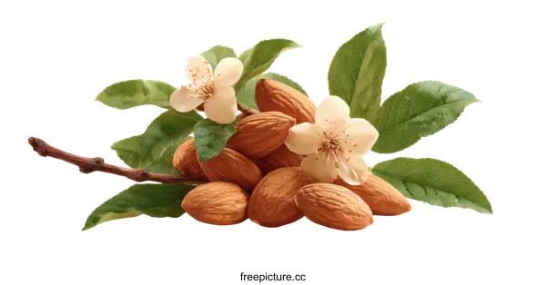 [Transparent Background PNG]Fresh Almonds with Blossoms on Branch