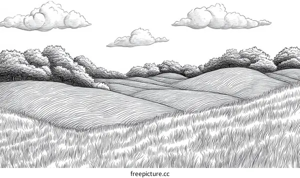 Grassy Hillside Landscape Illustration