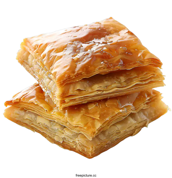 [Transparent Background PNG]Two squares of baklava pastry on white