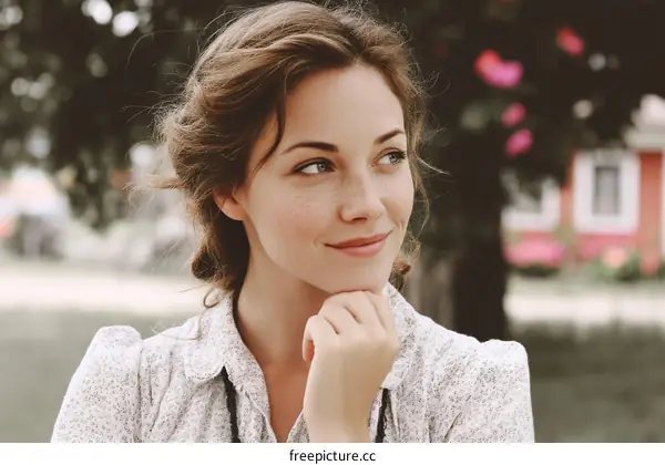 Woman in a Vintage Style Outfit Outdoors