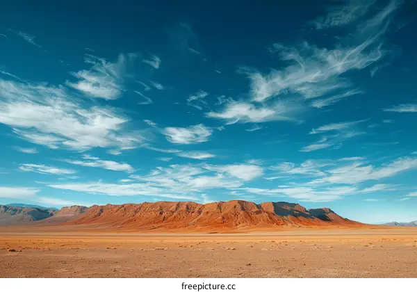 Vast Desert Landscape with Mountain Range in the Distance