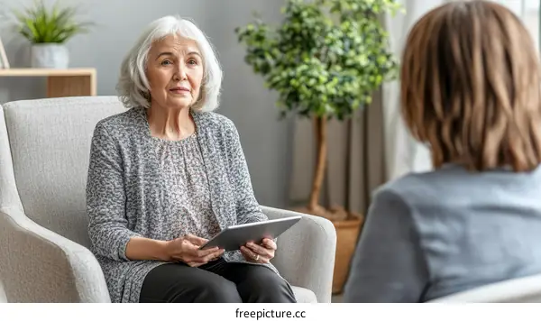 Therapy Session with Senior Woman and Professional