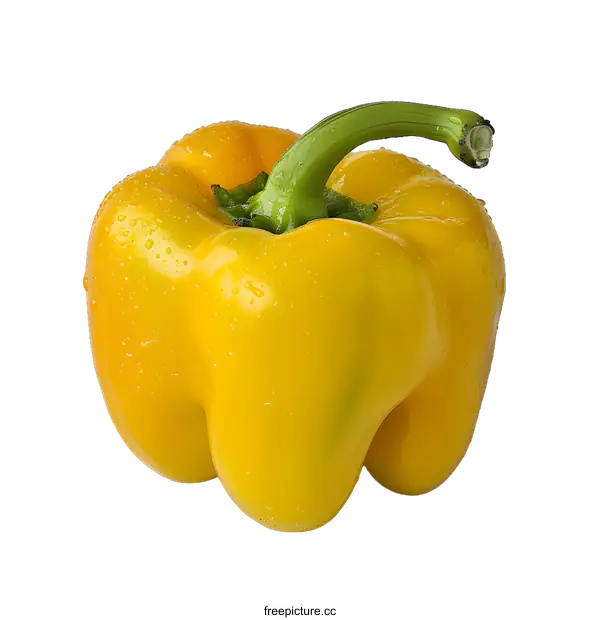 [Transparent Background PNG]Single Yellow Bell Pepper with Water Droplets on White Background