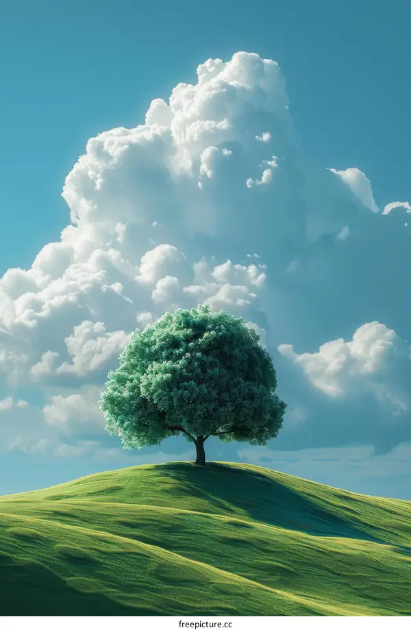 Lonely Tree in Serene Green Field