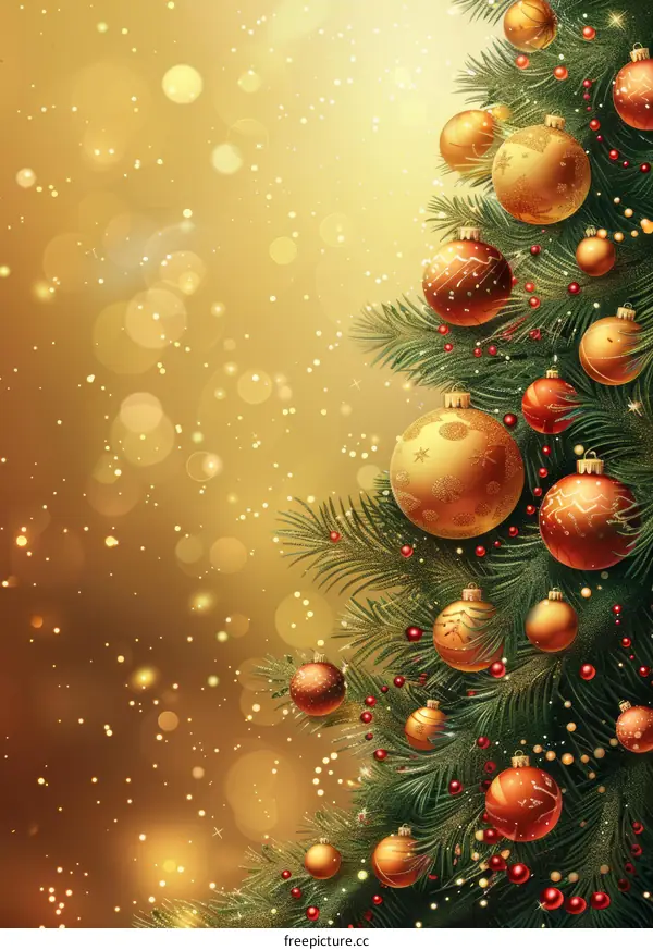 Festive Christmas Tree with Golden and Red Baubles