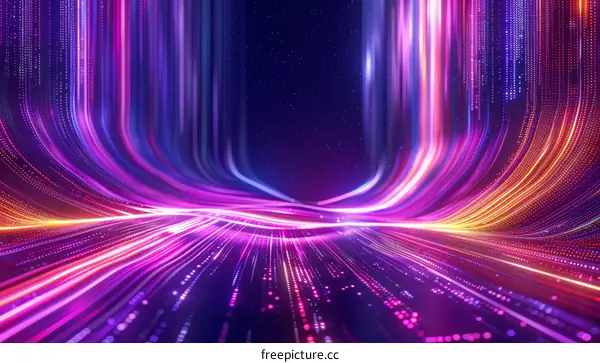 Colorful light trails form a digital landscape