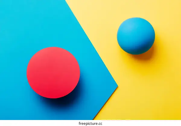 Abstract Background with Red and Blue Circles on Yellow and Blue Surface
