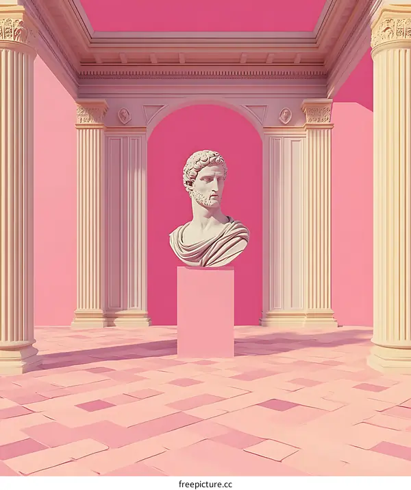 Pink Marble Bust Sculpture In Pink Roman Hall
